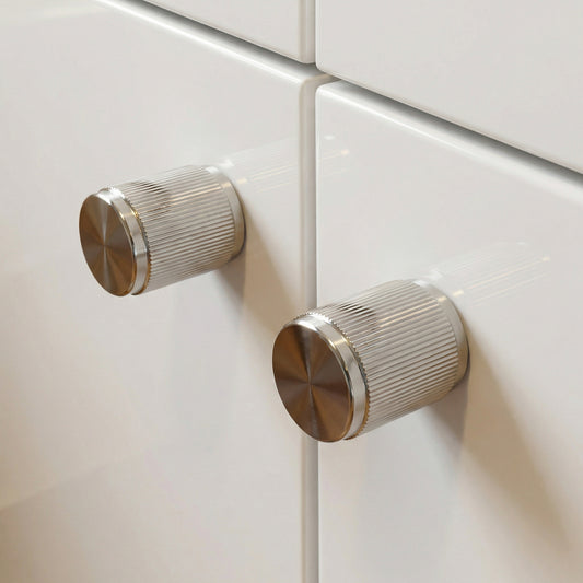 Fluted Large Round Cabinet Door Knob - Satin Stainless Steel