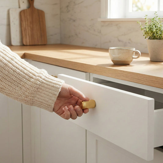 Fluted Large Round Cabinet Door Knob - Satin Gold
