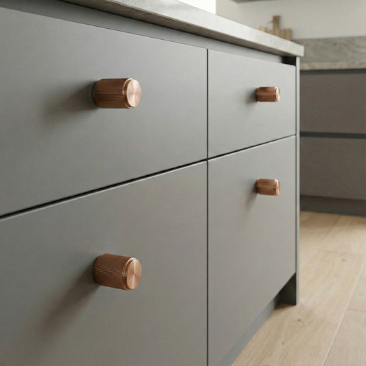 Fluted Large Round Cabinet Door Knob - Rose Gold