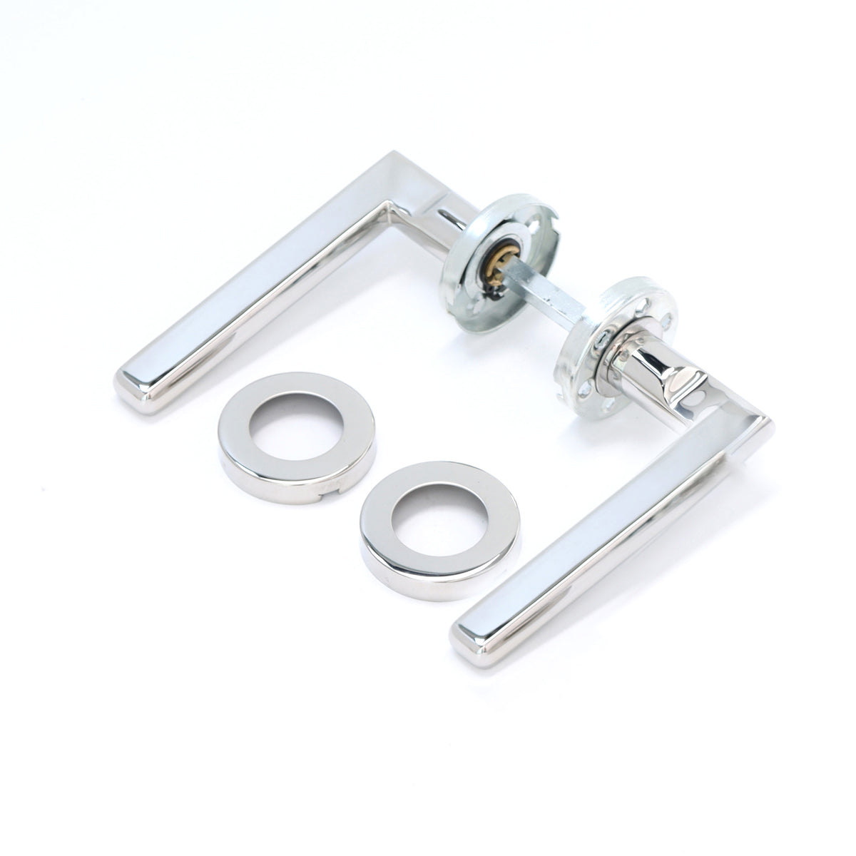 Superior Luna Lever on Round Rose Handle Set - Polished Stainless Steel
