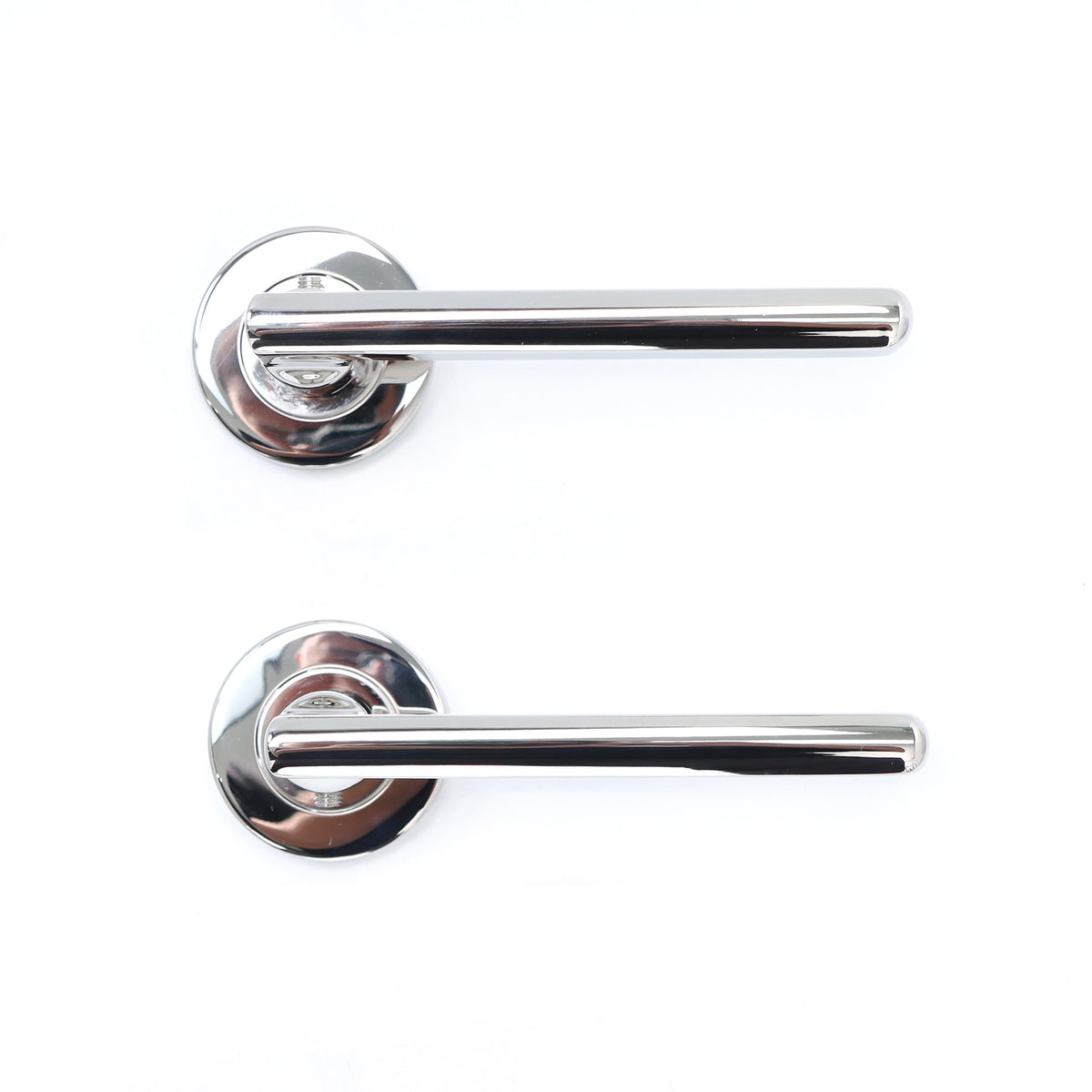 Superior Luna Lever on Round Rose Bathroom Handle Set - Polished Stainless Steel