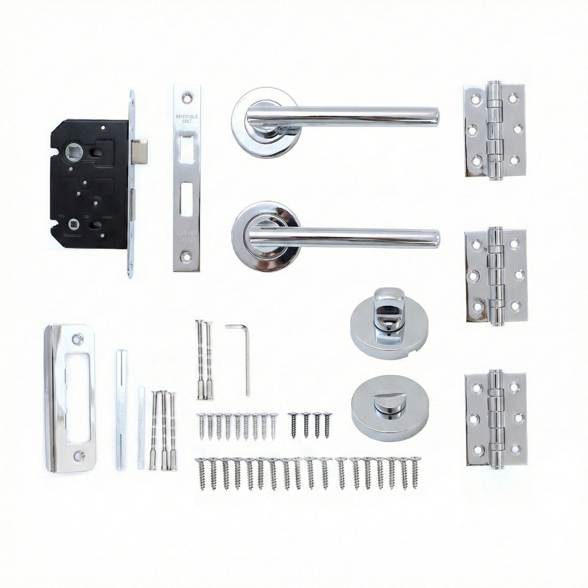 Superior Luna Lever on Round Rose Bathroom Handle Set - Polished Stainless Steel