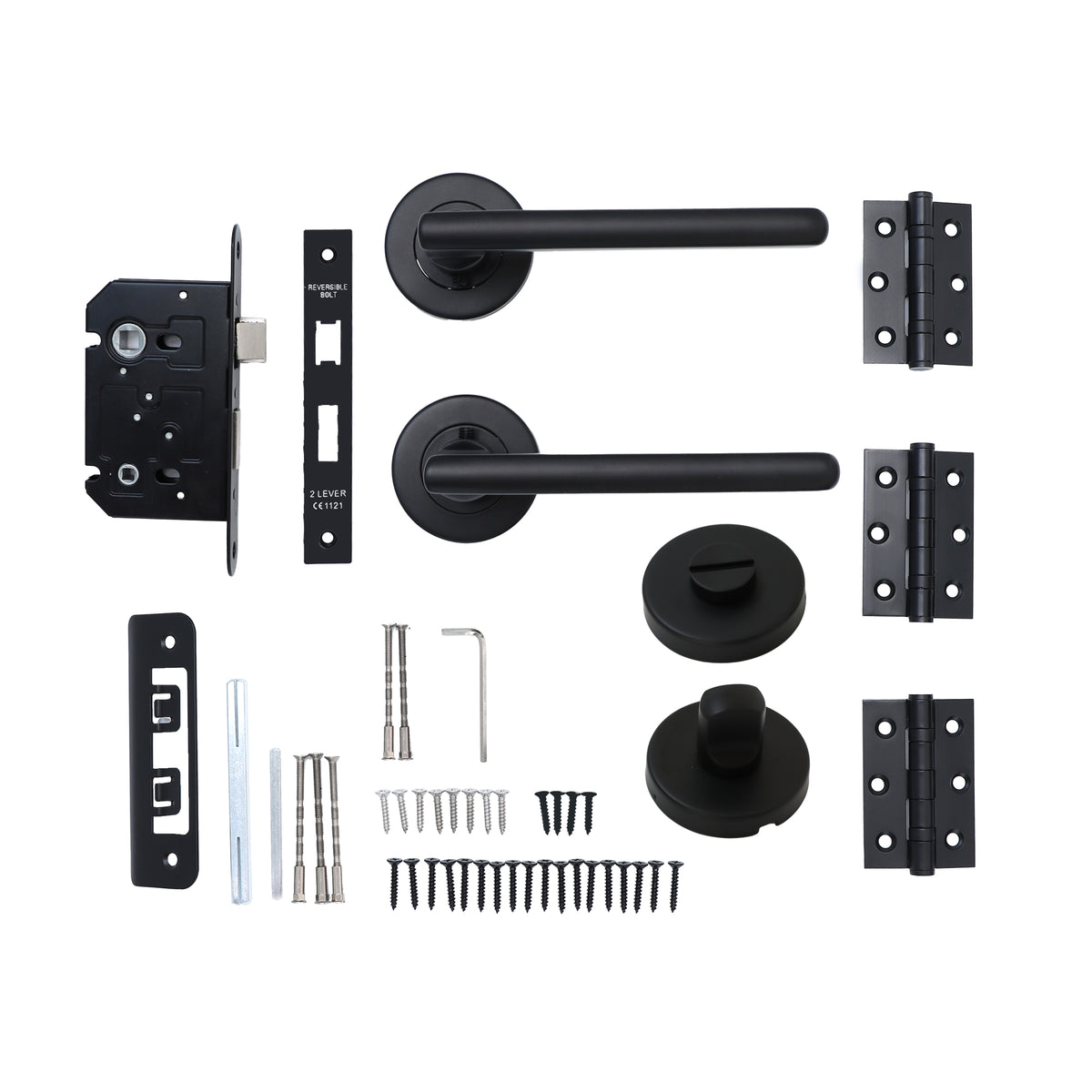 Superior Luna Lever on Round Rose Bathroom Handle Set - Matt Black