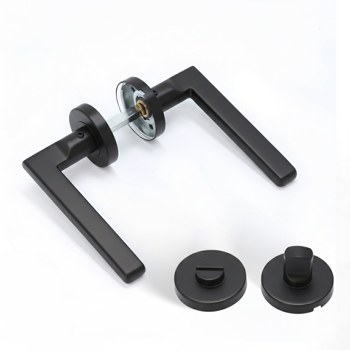 Superior Luna Lever on Round Rose Bathroom Handle Set - Matt Black