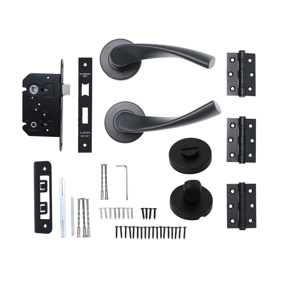 Superior Vega Lever on Round Rose Bathroom Handle Set - Matt Black