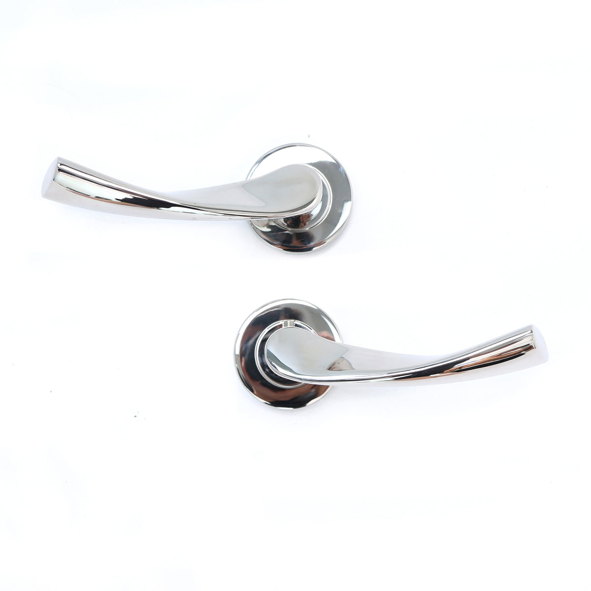 Superior Vega Lever on Round Rose Bathroom Handle Set - Polished Stainless Steel
