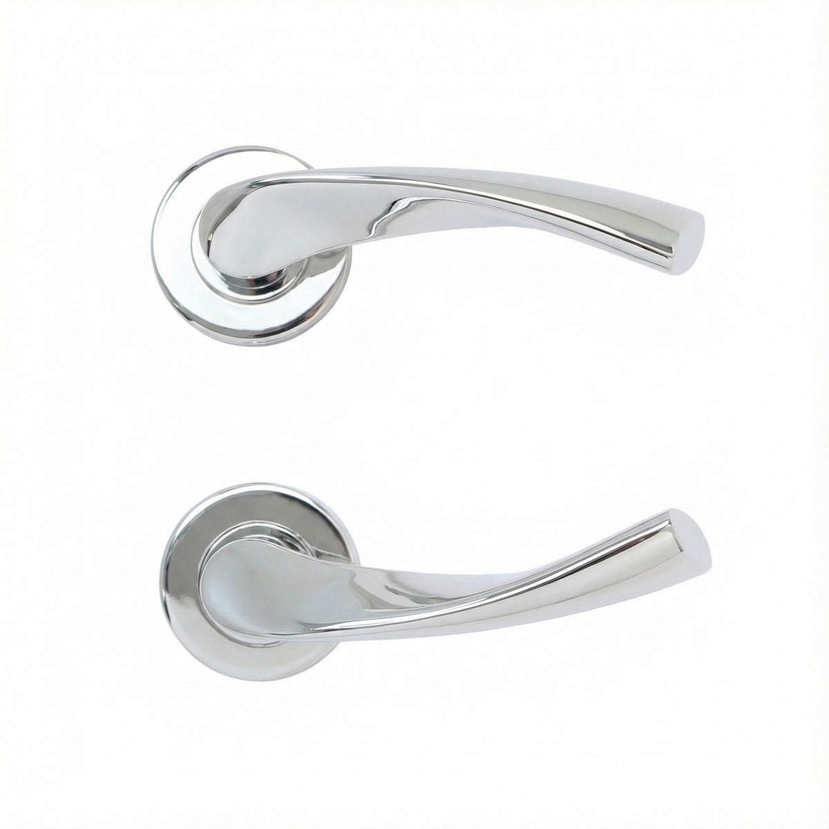 Superior Vega Lever on Round Rose Bathroom Handle Set - Polished Stainless Steel