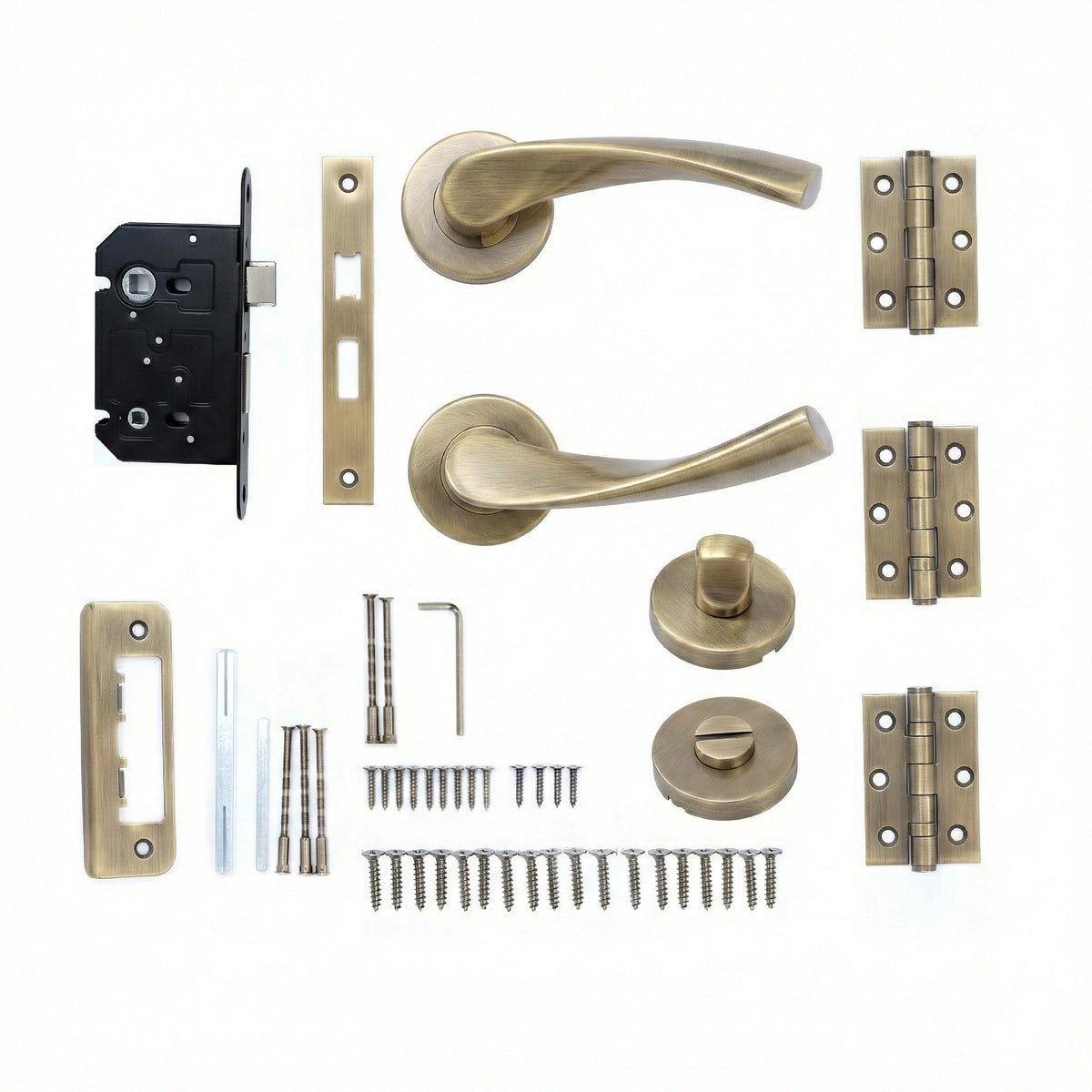 Superior Vega Lever on Round Rose Bathroom Handle Set - Antique Brass