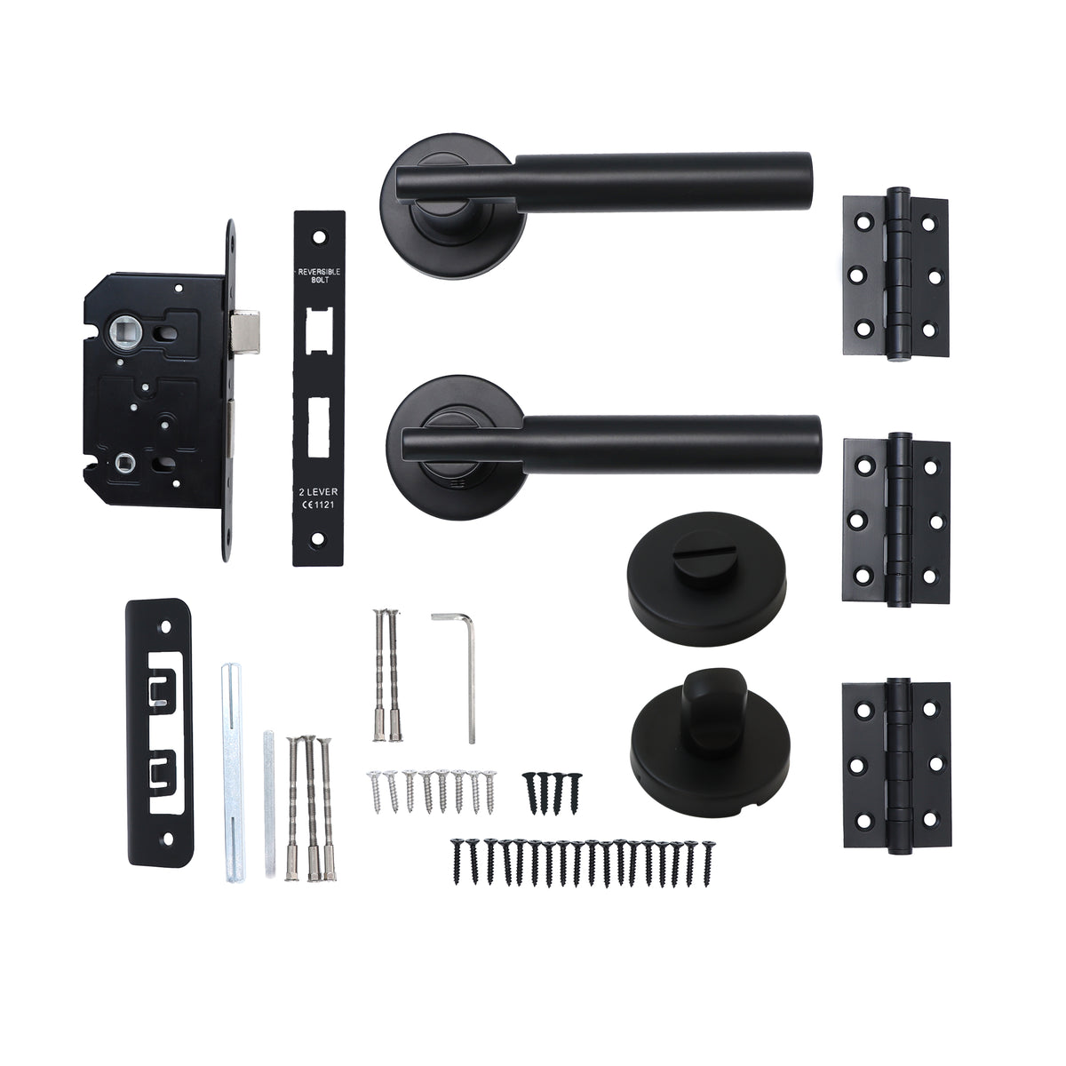 Superior Titan Lever on Round Rose Bathroom Handle Set - Matt Black