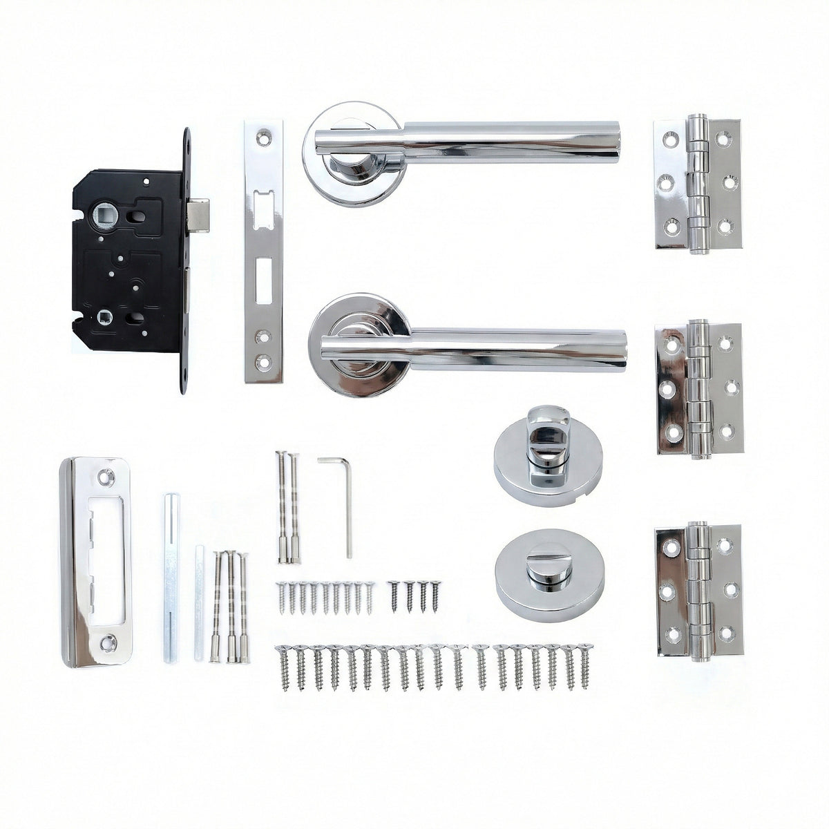 Superior Titan Lever on Round Rose Bathroom Handle Set - Polished Stainless Steel