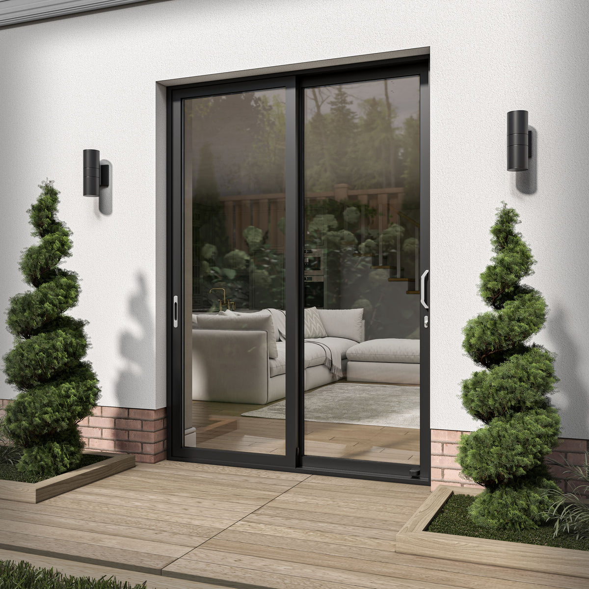 Matt Black Aluminium Clear Glass External Sliding Patio Door