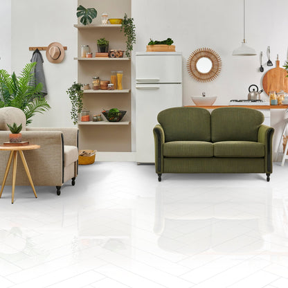 White - Lustre Herrringbone 6mm High Gloss Luxury Vinyl Flooring (122977)