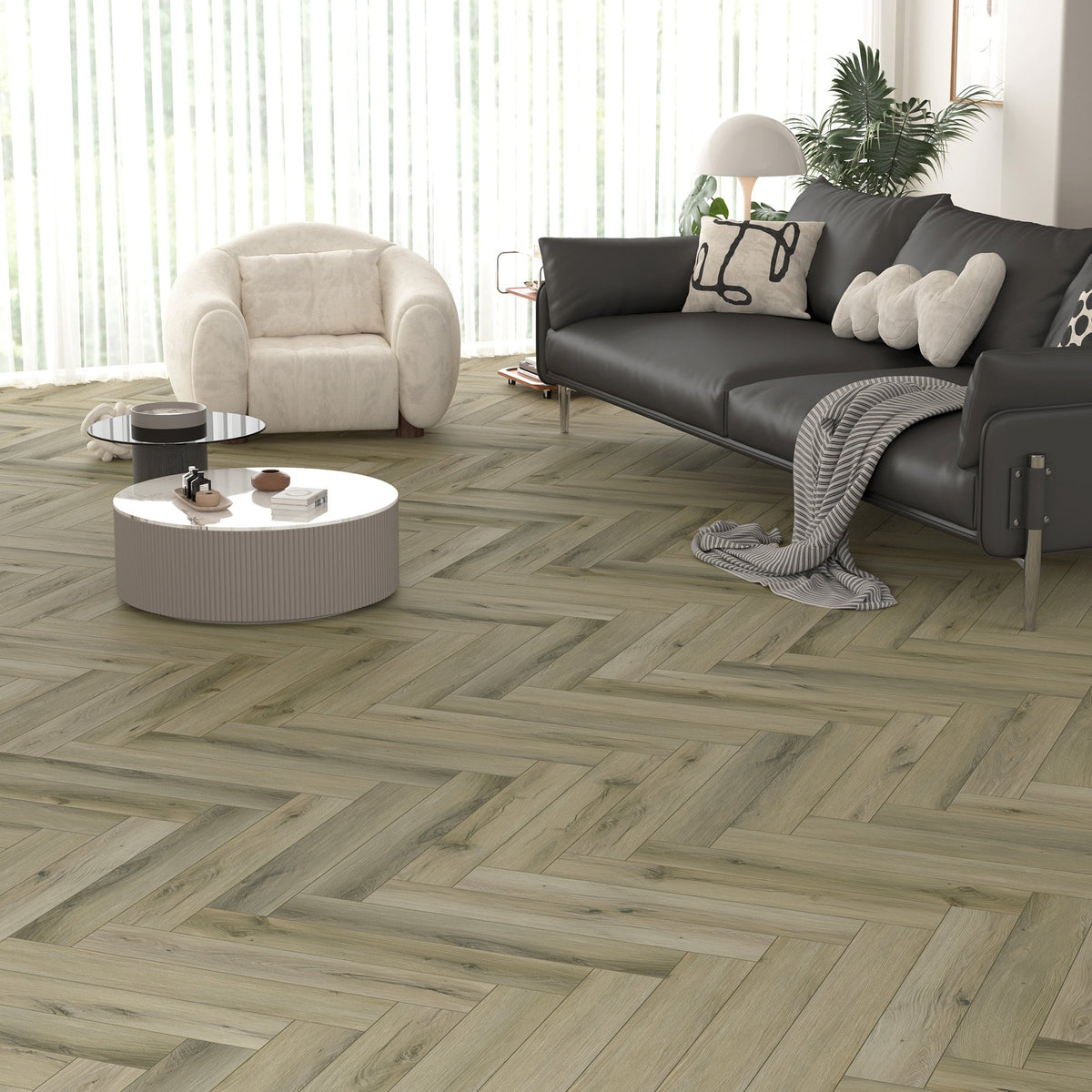 Mission Oak - Foundation Herringbone LVT 5mm Anti-Microbial UV Coated Rigid Core Vinyl Flooring (123004)