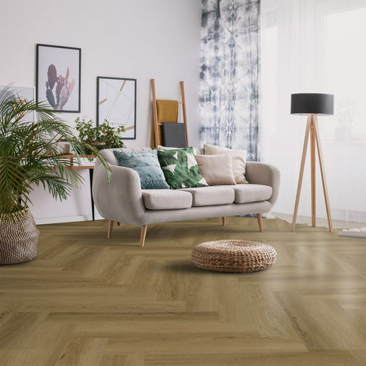 Edmonton Oak - Luxe Vision Herringbone 5mm Embossed Purecoat Rigid Core Vinyl Flooring (123028)