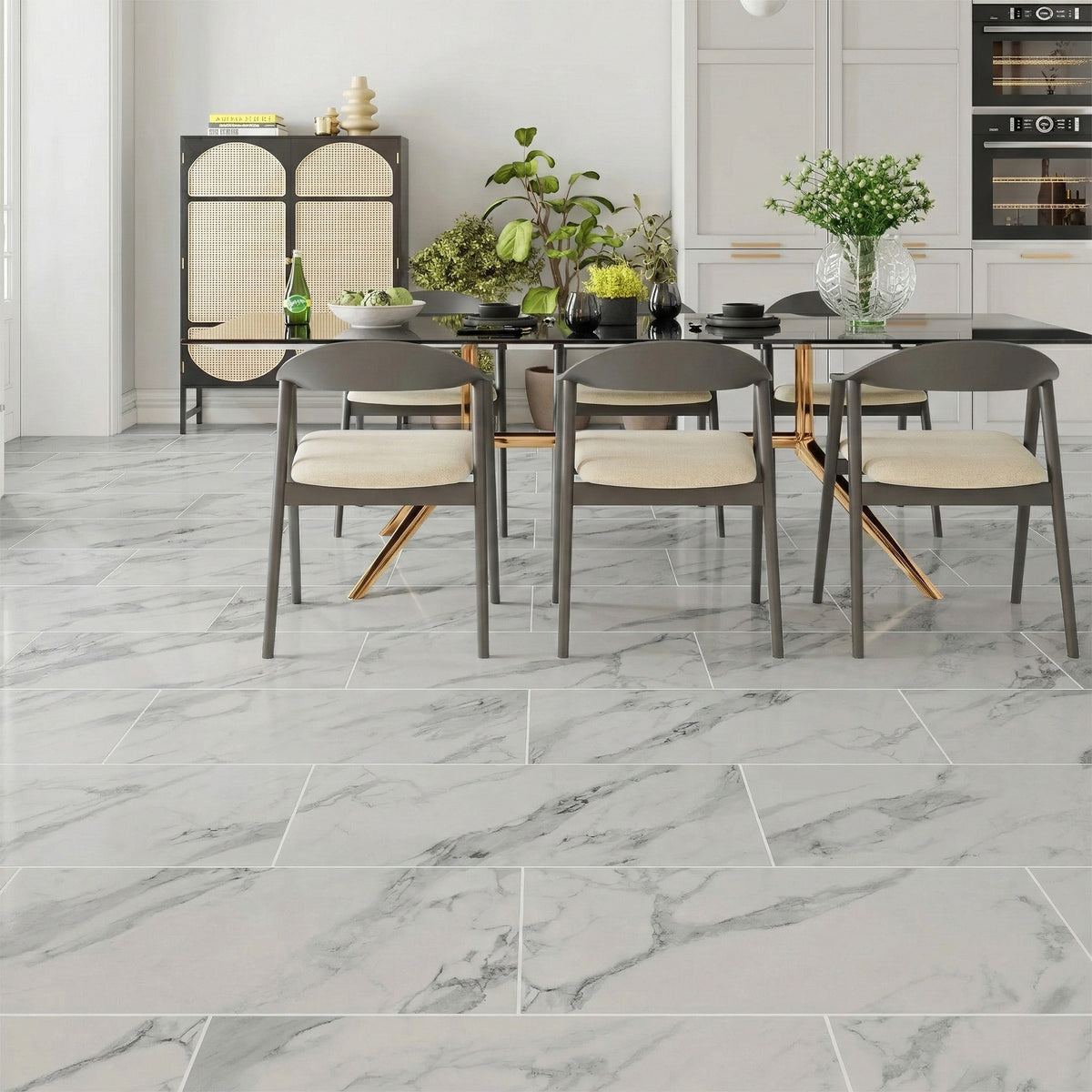 White Gloss Marble - Luxe Vision Pre-Grouted 5.5mm Stone Embossed UV Coated Rigid Core LVT Flooring