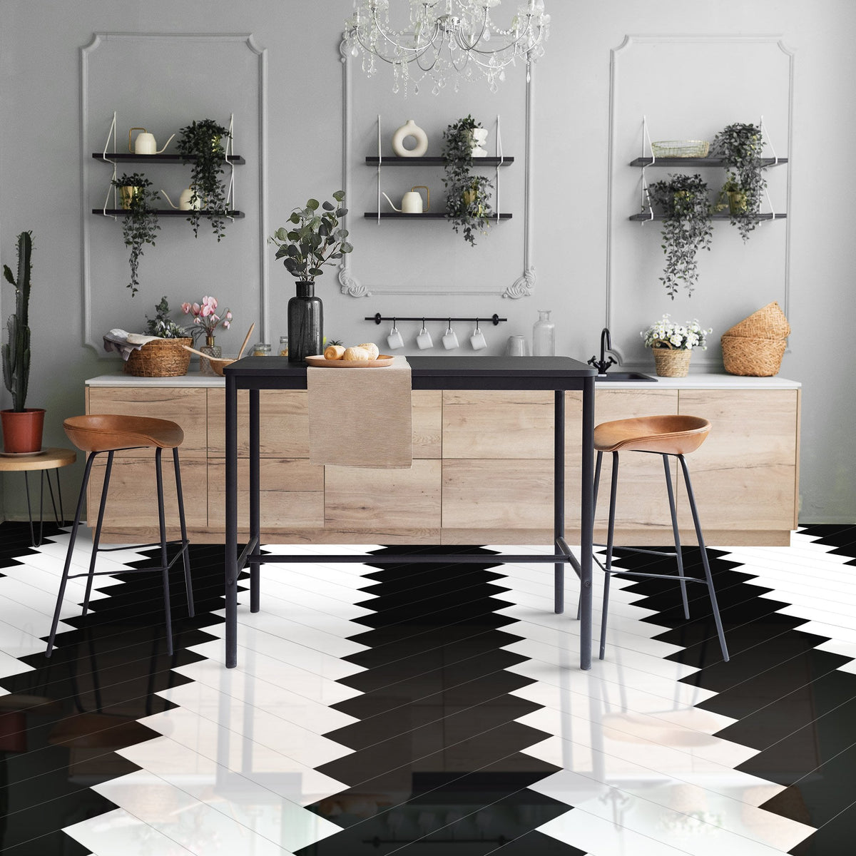 Black & White - Lustre Herrringbone 6mm Luxury Vinyl Flooring (123053)