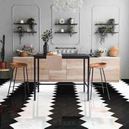 Black & White - Lustre Herrringbone 6mm Luxury Vinyl Flooring (123053)