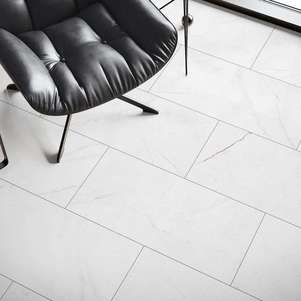 White Marble - Lustre Stone 8mm High Gloss Laminate Flooring (122548)