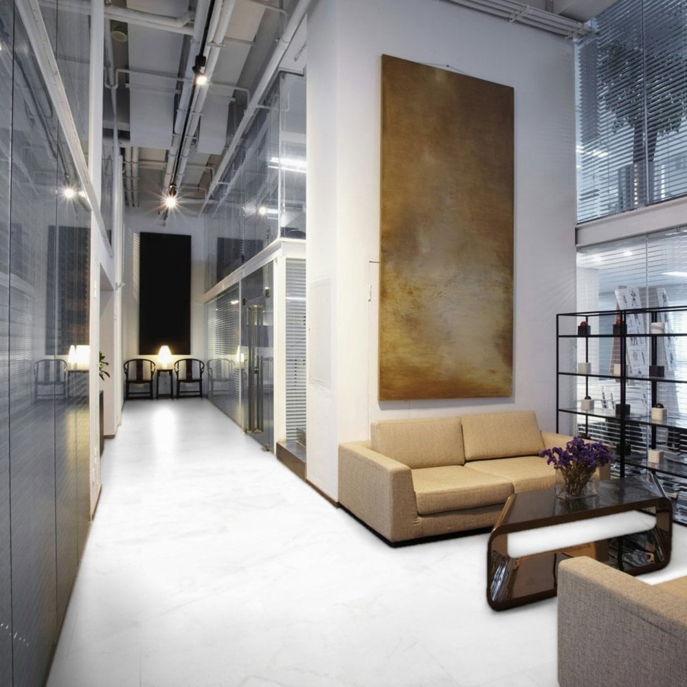 White Marble - Lustre Stone 8mm High Gloss Laminate Flooring