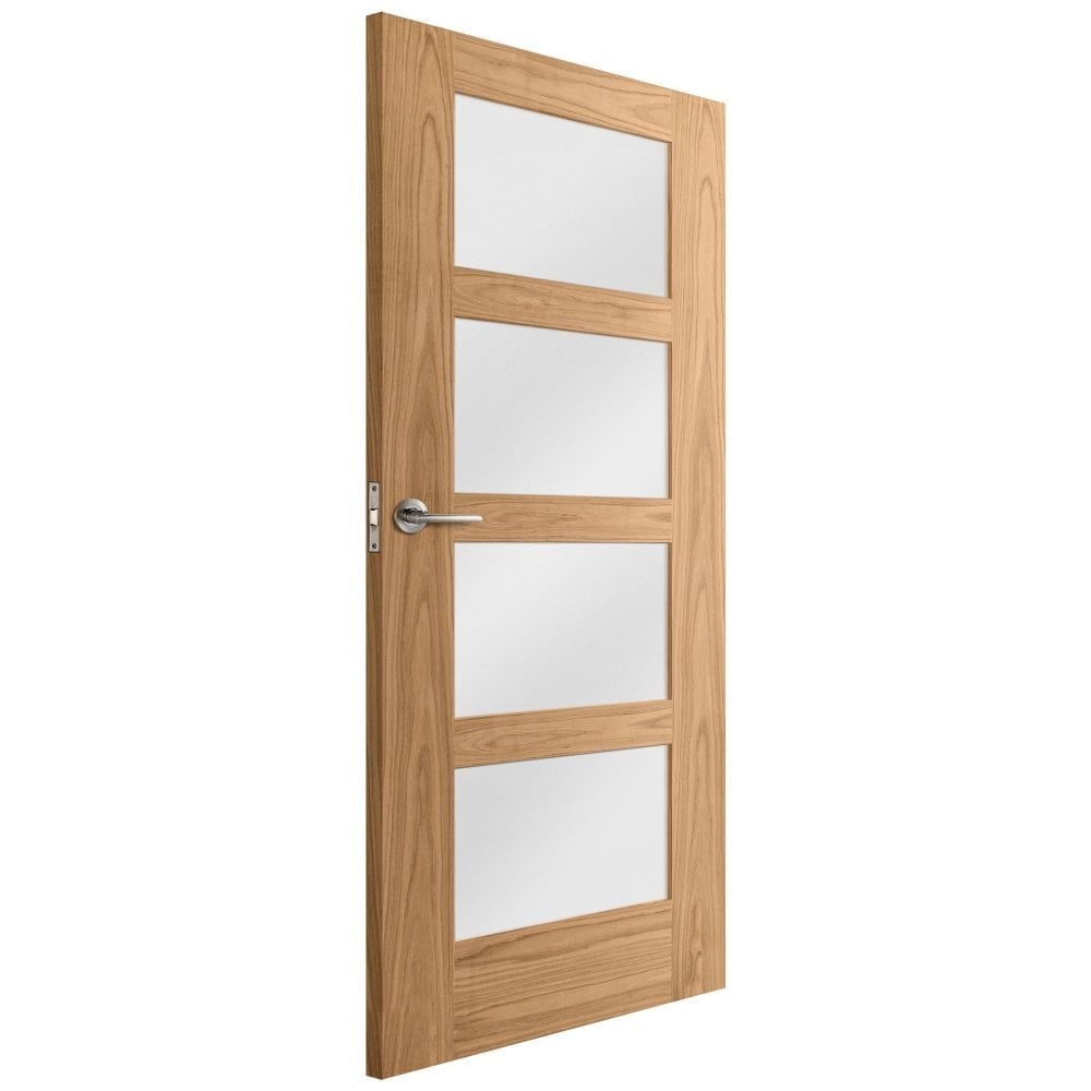 Oak Internal Fully Finished Shaker 4 Light Obscure Glass Made-to-Measure FD30 Fire Door (122648)