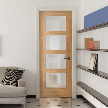 Oak Internal Fully Finished Shaker 4 Light Obscure Glass Made-to-Measure FD30 Fire Door (122648)