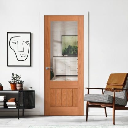 Oak Internal Fully Finished Farley 1 Panel 1 Light Clear Glass FD30 Fire Door