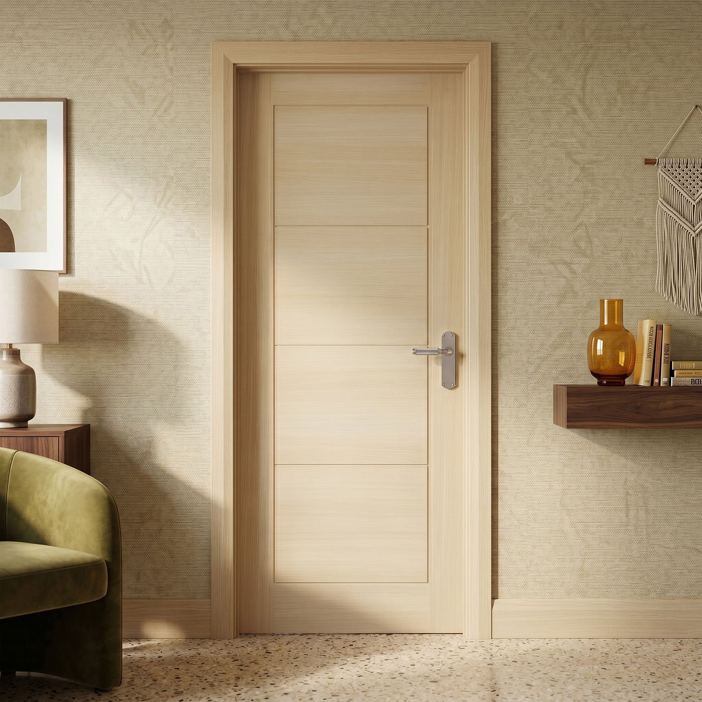 Blonde Oak Internal Fully Finished Endure Laminate Ladder FD30 Fire Door