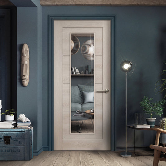 Ivory Fully Finished Internal Endure Laminate Ladder Clear Glass Door