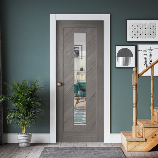 Light Grey Internal Fully Finished Endure Laminate Stockholm Clear Glass Door