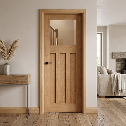 Oak Fully Finished 1930's DX 3 Panel 1 Light Clear Glass Internal Door