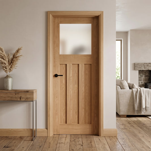 Oak Fully Finished 1930's DX 3 Panel 1 Light Frosted Glass Internal Door