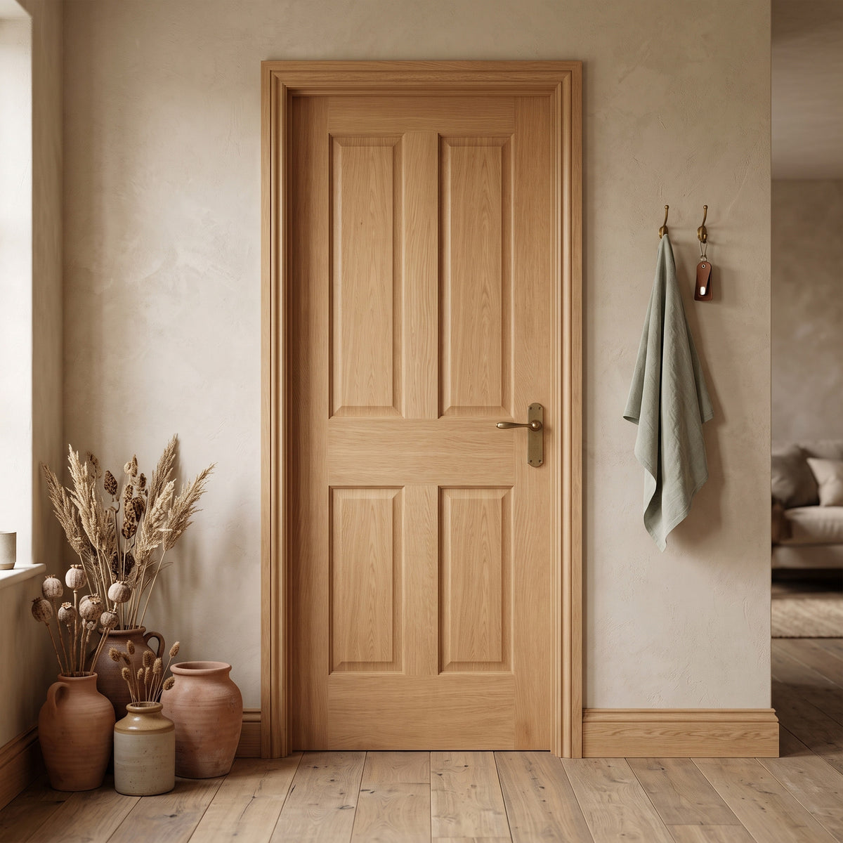 Oak Internal Fully Finished Victorian 4 Panel Flat Fire Door