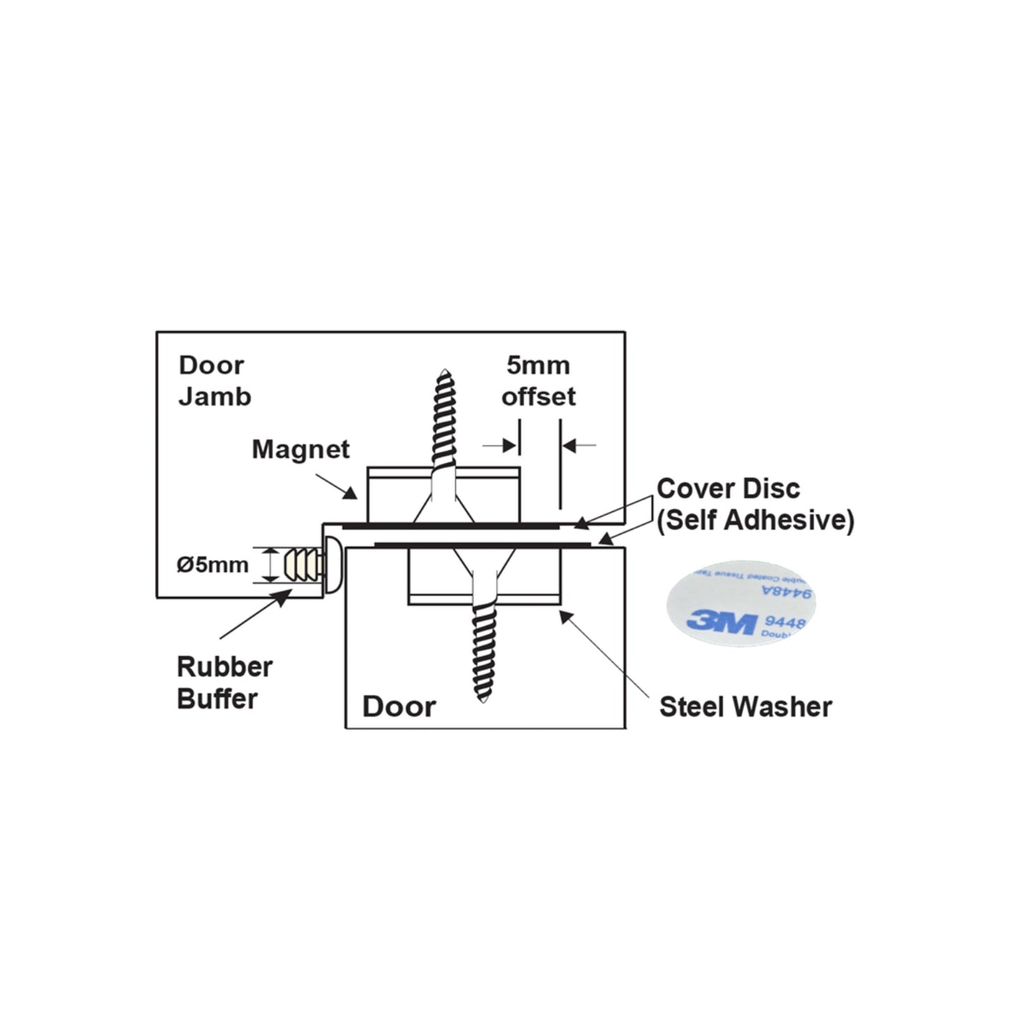 12mm Flush Mounted Countersunk Magnetic Catch - Satin Stainless Steel
