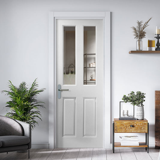 White Internal Primed Malton 2 Panel 2 Light Clear Glass FD30 Fire Door