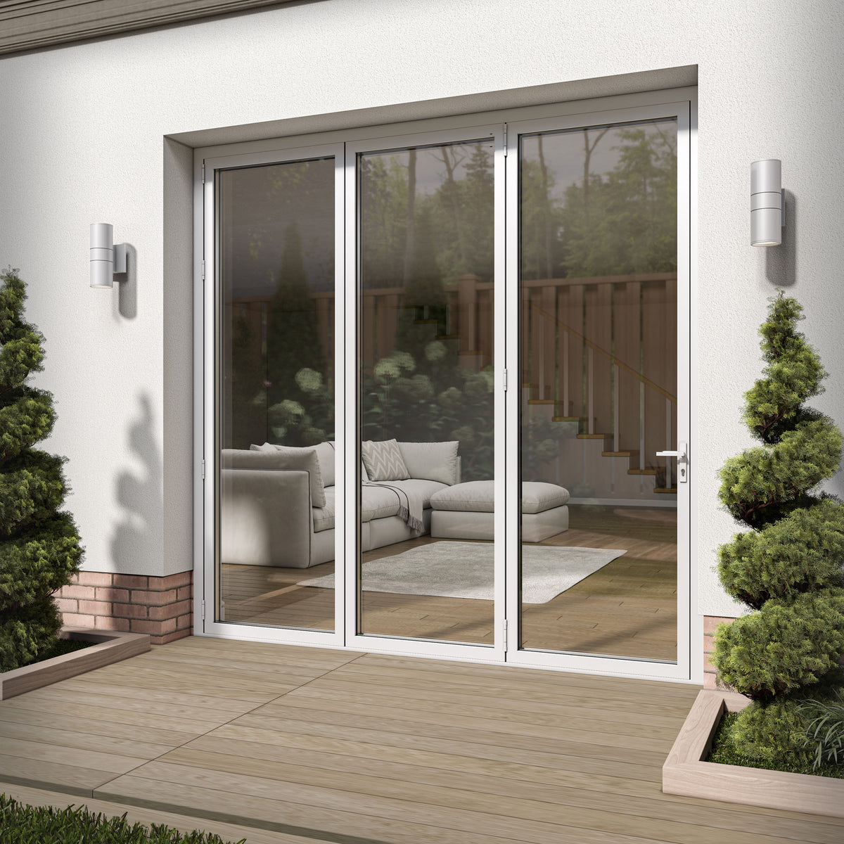 White Aluminium External 3+0 Clear Glass Folding Patio Door