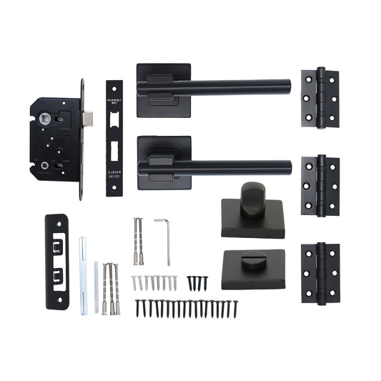 Superior Proxima Lever on Round Rose Bathroom Handle Set - Matt Black