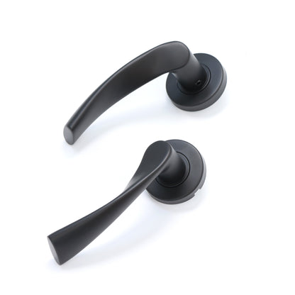 Superior Vega Lever on Round Rose CE13 Fire Door Handle Set - Matt Black