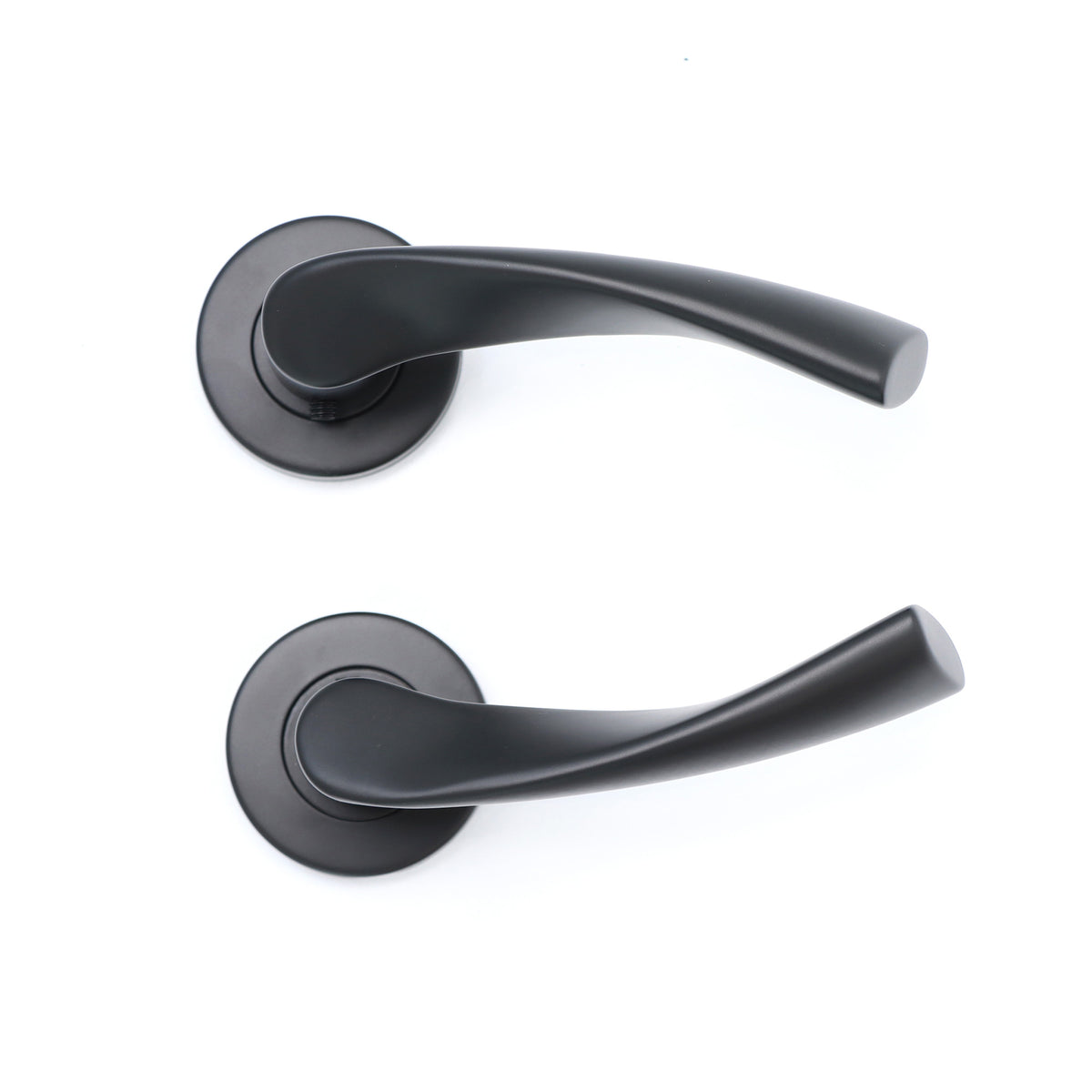 Superior Vega Lever on Round Rose CE13 Fire Door Handle Set - Matt Black