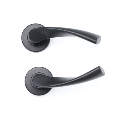 Superior Vega Lever on Round Rose CE13 Fire Door Handle Set - Matt Black
