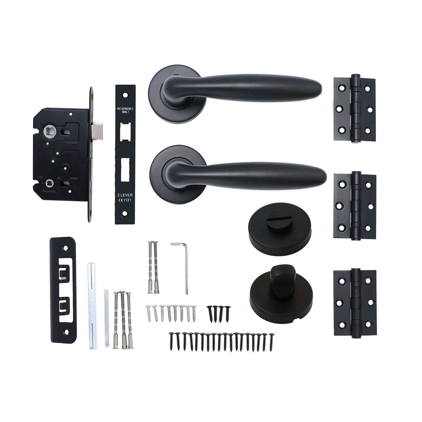 Superior Sirius Lever on Round Rose Bathroom Handle Set - Matt Black