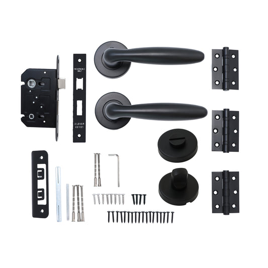 Superior Sirius Lever on Round Rose Bathroom Handle Set - Matt Black