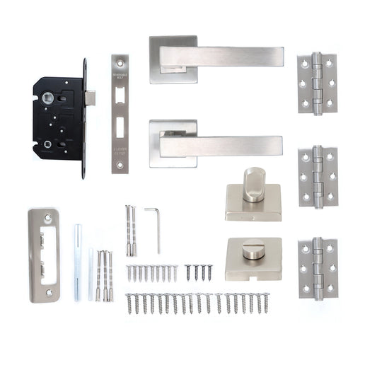 Superior Callisto Lever on Square Rose Bathroom Handle Set - Satin Stainless Steel