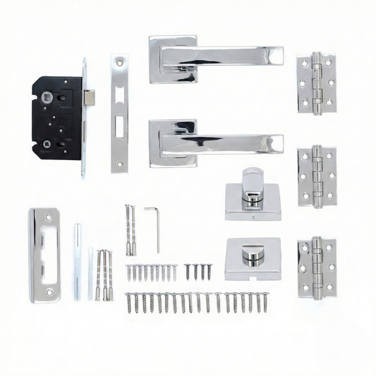 Superior Callisto Lever on Square Rose Bathroom Handle Set - Polished Stainless Steel