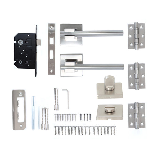Superior Phobos Lever on Square Rose Bathroom Handle Set - Satin Stainless Steel