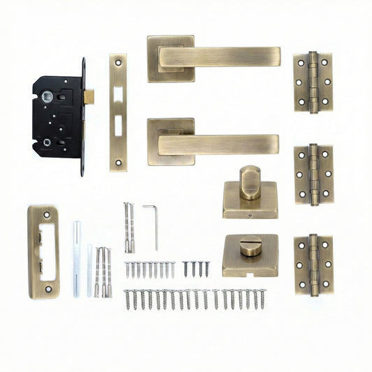 Superior Callisto Lever on Square Rose Bathroom Handle Set - Antique Brass