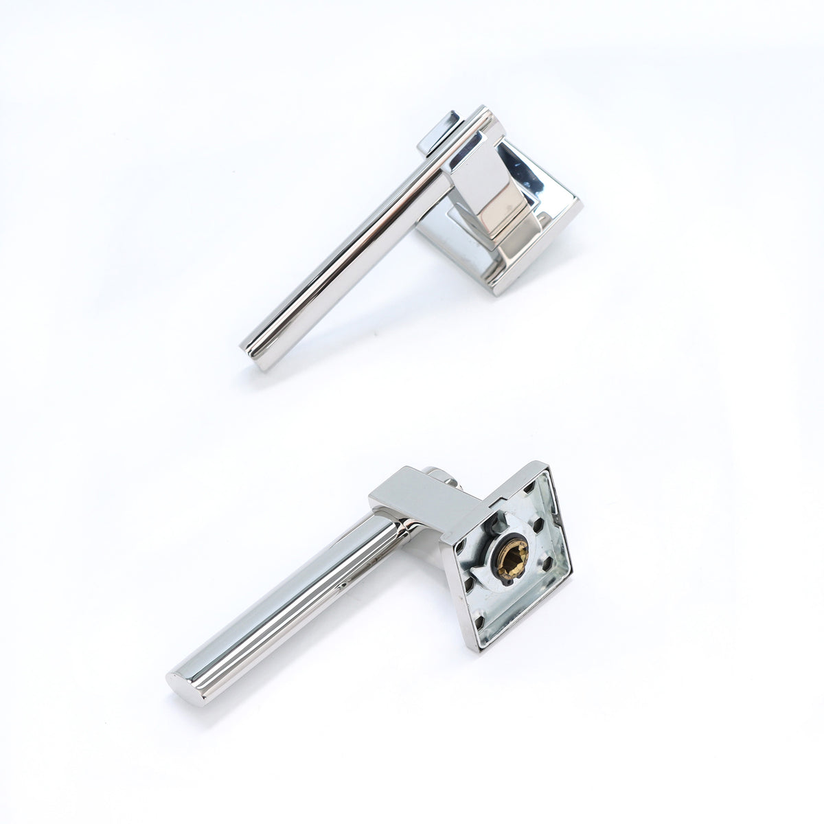 Superior Phobos Lever on Square Rose Bathroom Handle Set - Polished Stainless Steel