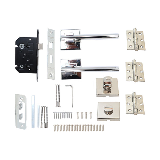 Superior Phobos Lever on Square Rose Bathroom Handle Set - Polished Stainless Steel