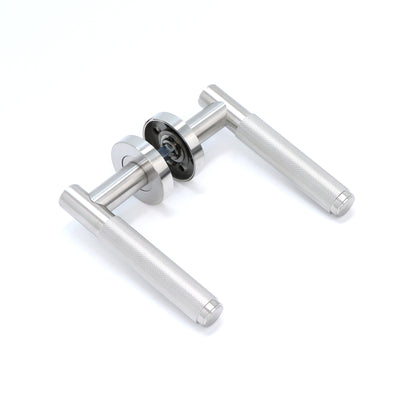 Knurled Lever on Round Rose Door Handle Set - Satin Stainless Steel