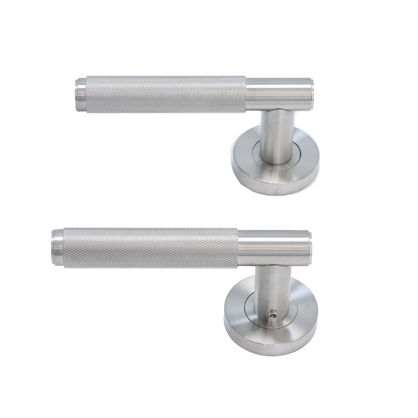 Knurled Lever on Round Rose Door Handle Set - Satin Stainless Steel