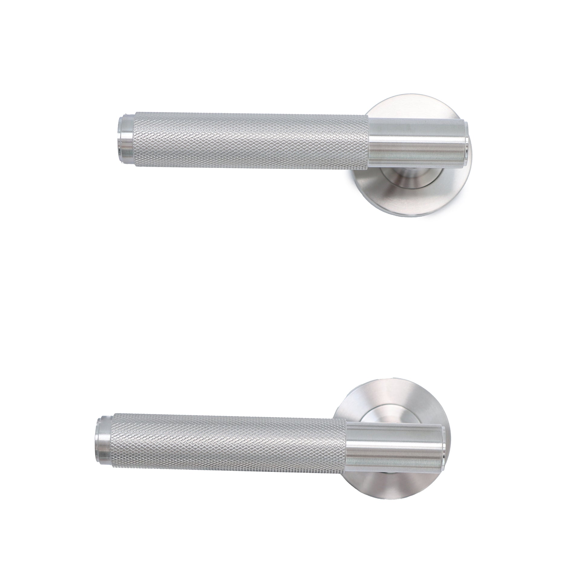 Knurled Lever on Round Rose Door Handle Set - Satin Stainless Steel